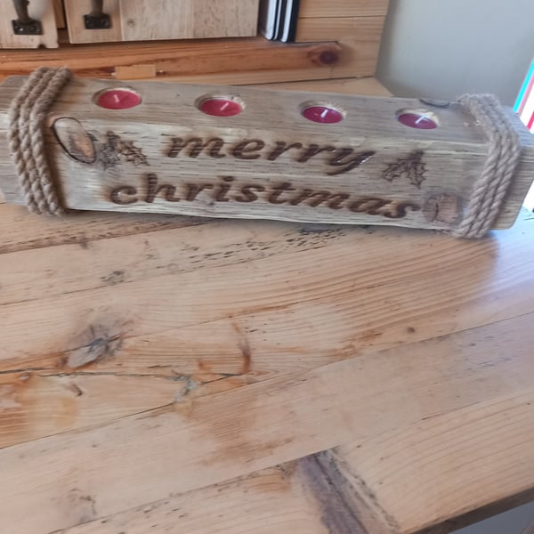 rustic wooden Tea Light Christmas centrepiece