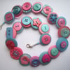 Pink, turquoise and aqua button necklace