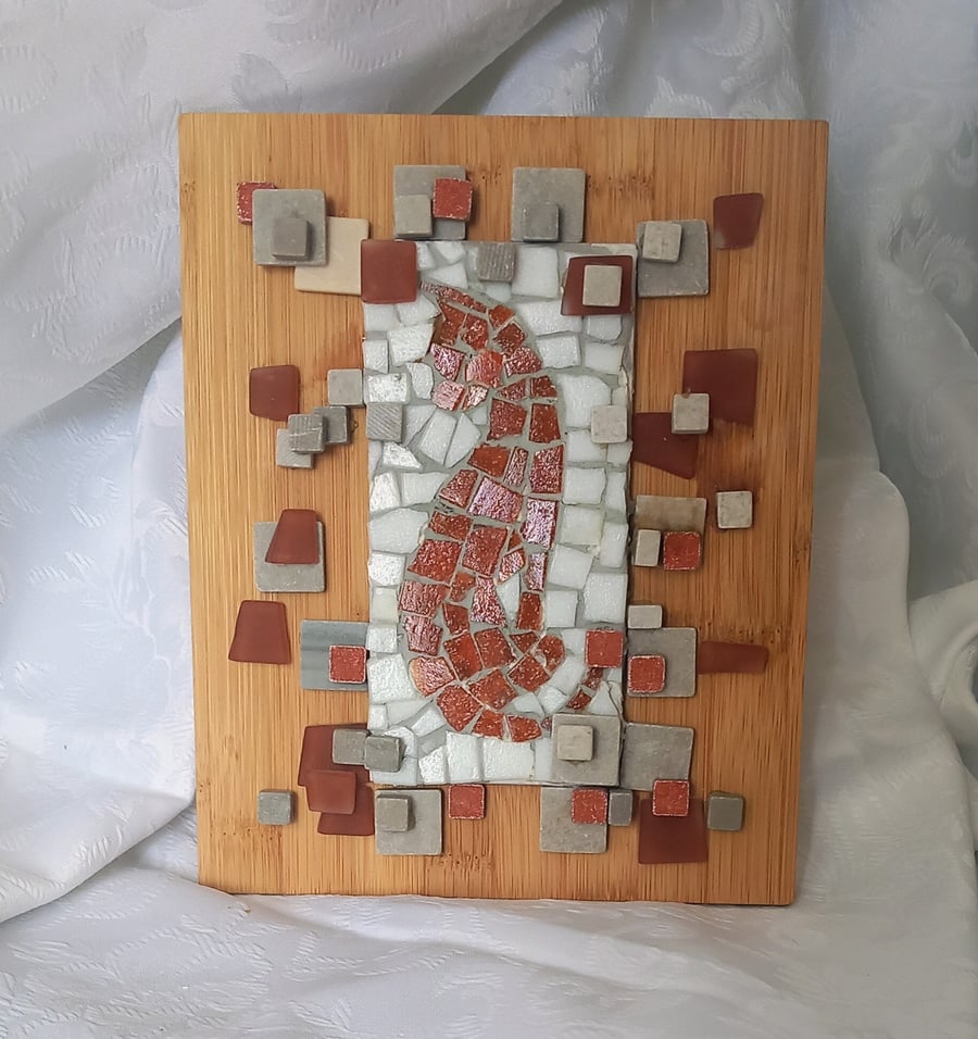 ONE-OF-A-KIND TRADITIONAL MOSAIC AND MARBLE CAT WALL ART