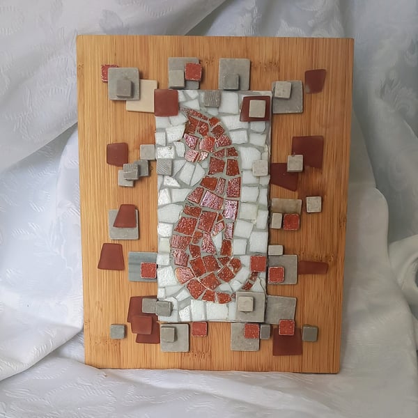 ONE-OF-A-KIND TRADITIONAL MOSAIC AND MARBLE CAT WALL ART