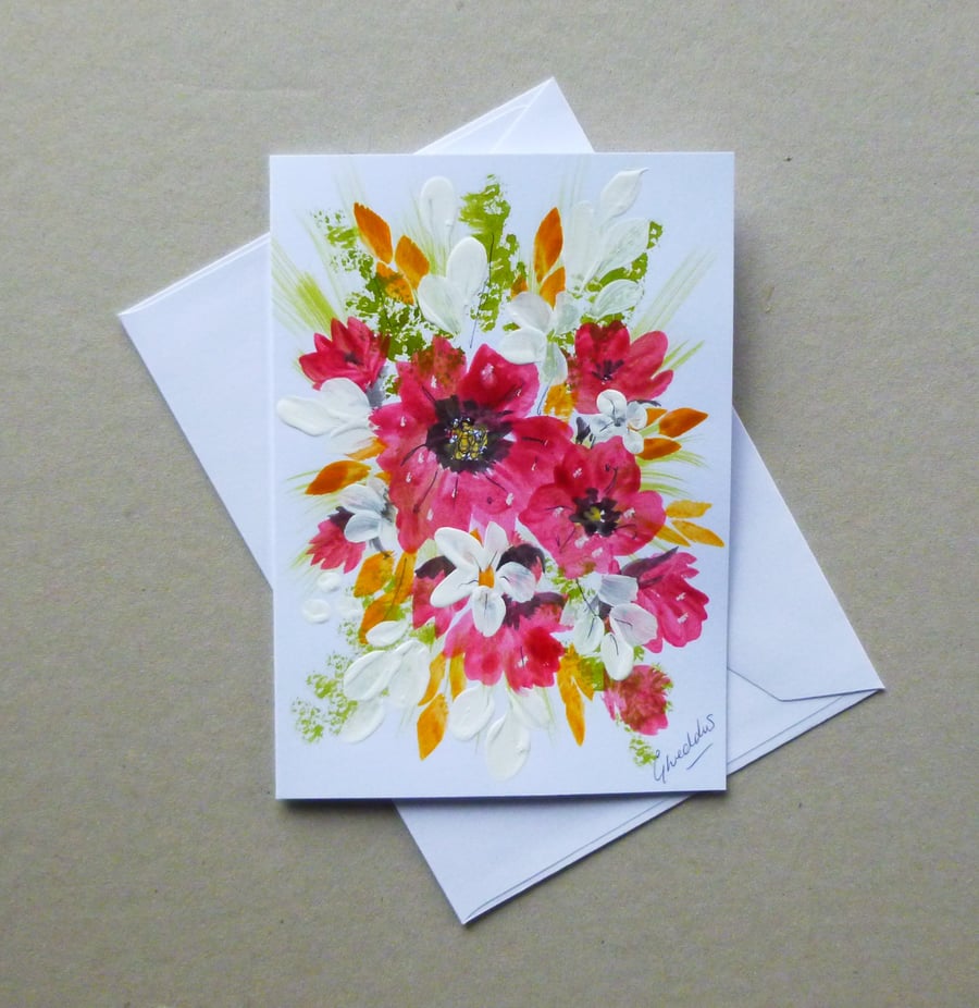 original hand painted floral greetings card ( ref FA307 G3 )