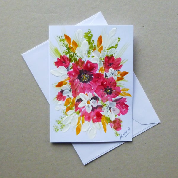 original hand painted floral greetings card ( ref FA307 G3 )