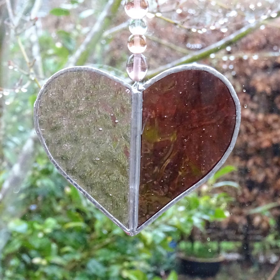 Stained Glass Small Heart Suncatcher - Handmade Decoration - Pink 