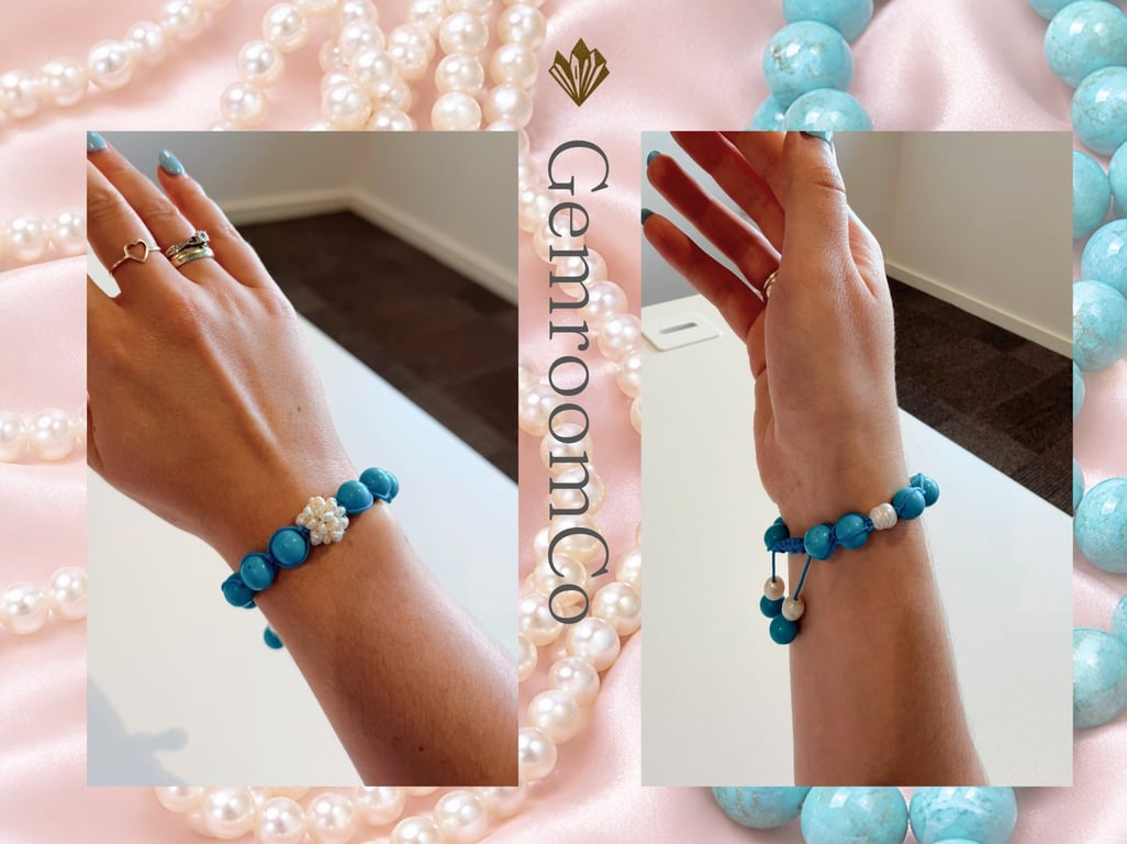 Natural birthstone bracelet with Pearl accent. Personalised birthday gift.