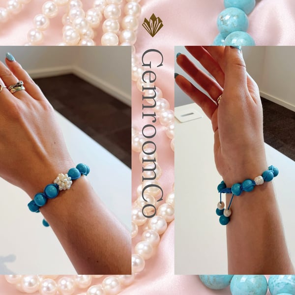 Natural birthstone bracelet with Pearl accent. Personalised birthday gift.