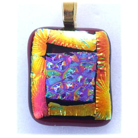 Dichroic Glass Pendant 175 Plum Golden bordered Handmade with gold plated chain