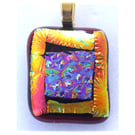 Dichroic Glass Pendant 175 Plum Golden bordered Handmade with gold plated chain