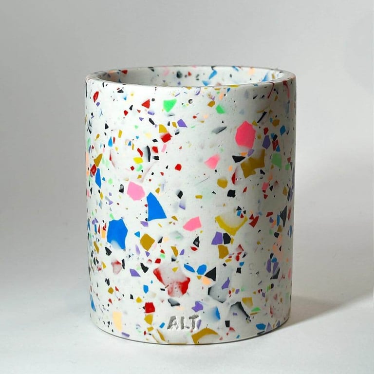 Rainbow Confetti Terrazzo Pencil & Makeup Brush Holder – Concrete Desk Organizer