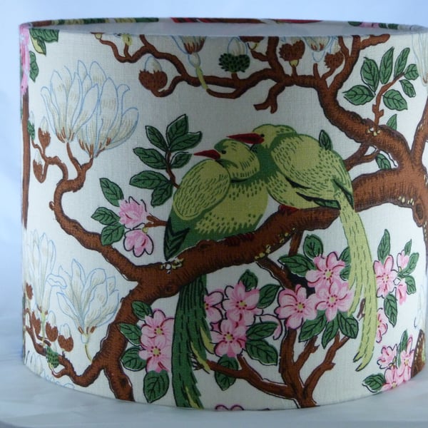 GP & J Baker Rockbird fabric covered drum lampshade