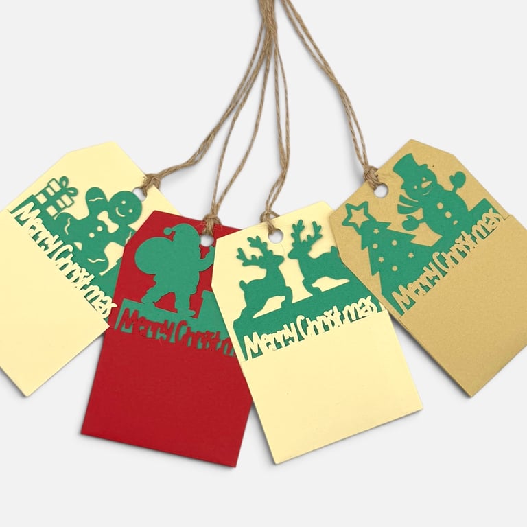 Handmade Christmas Gift Tags, Slide In Message Tags, Red Set of 4