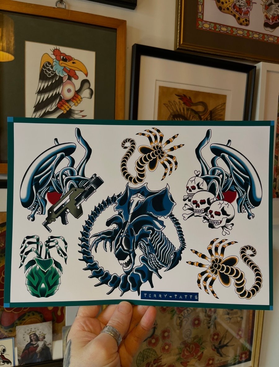 Traditional tattoo flash sheet A4