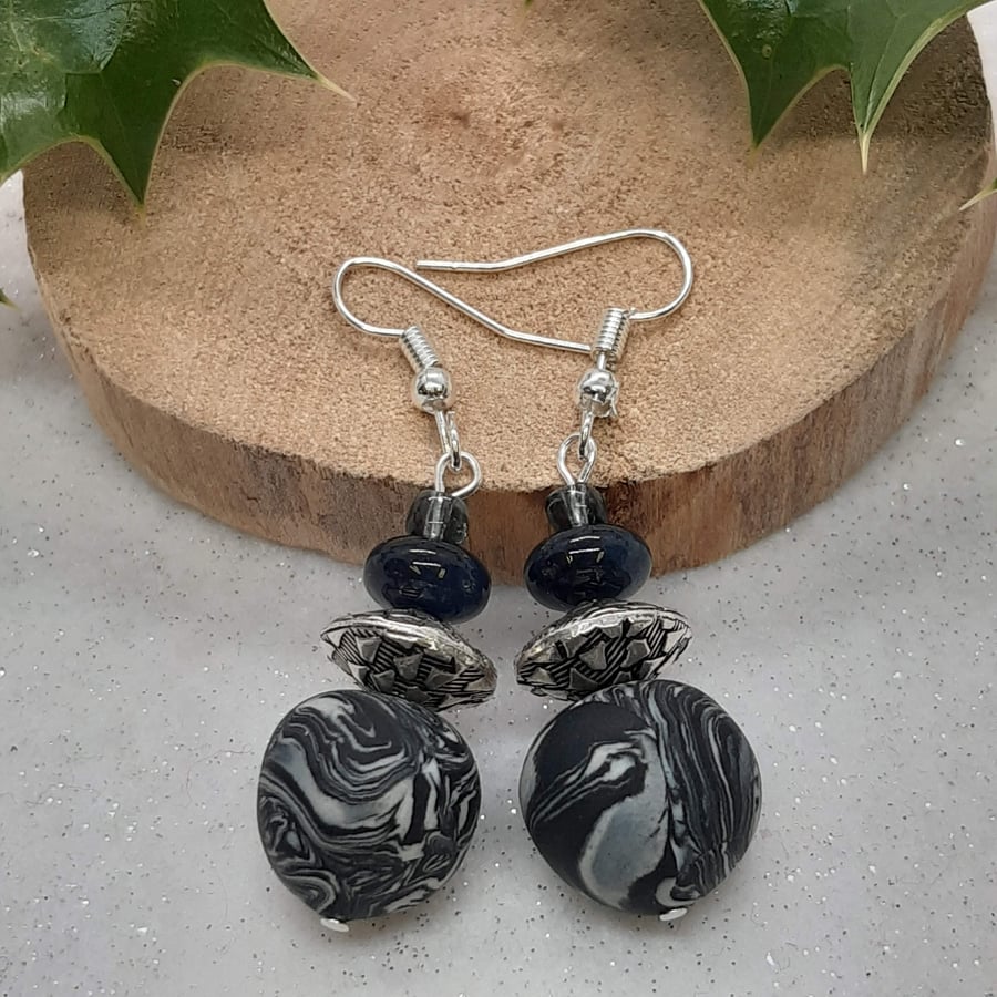 Black and silver dangly earrings