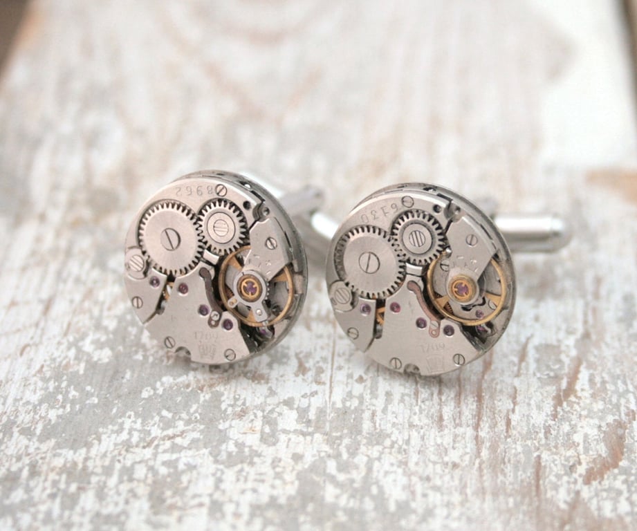 Cufflinks - Birthday Gifts for Him - Steampunk Cuff links Round Watch Mechanisms