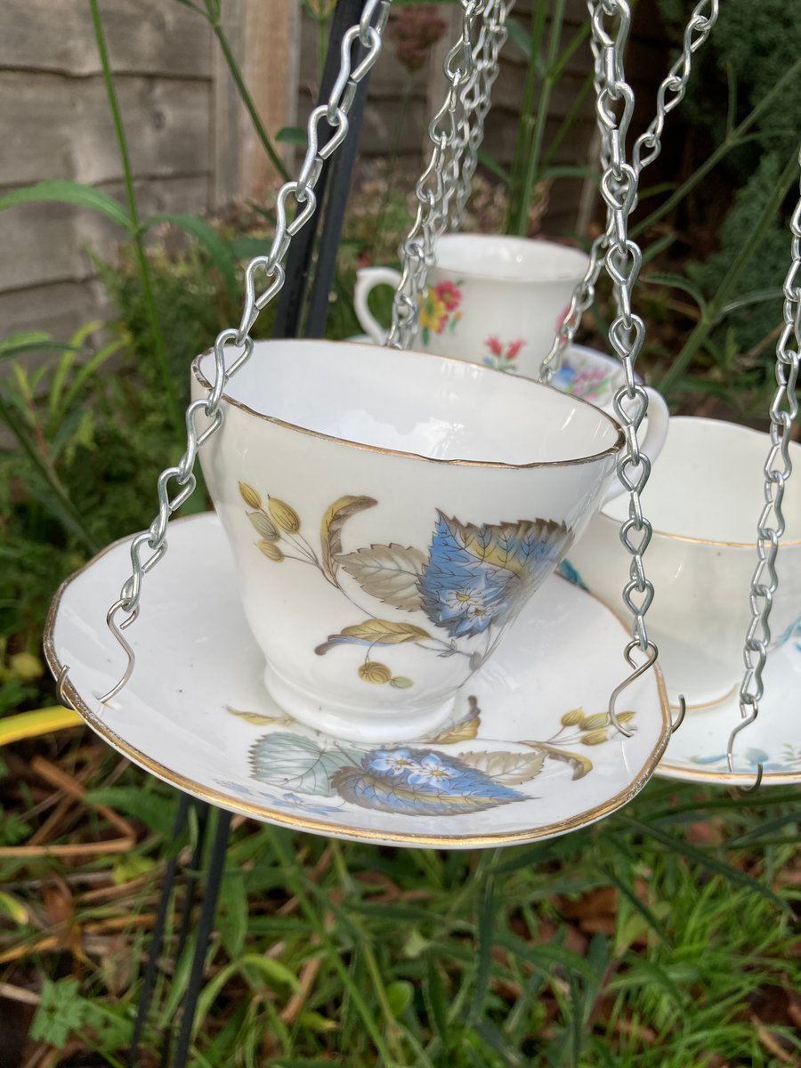 Vintage teacup bird feeder 