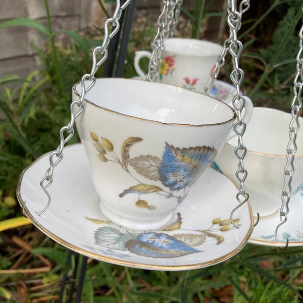 Vintage teacup bird feeder 