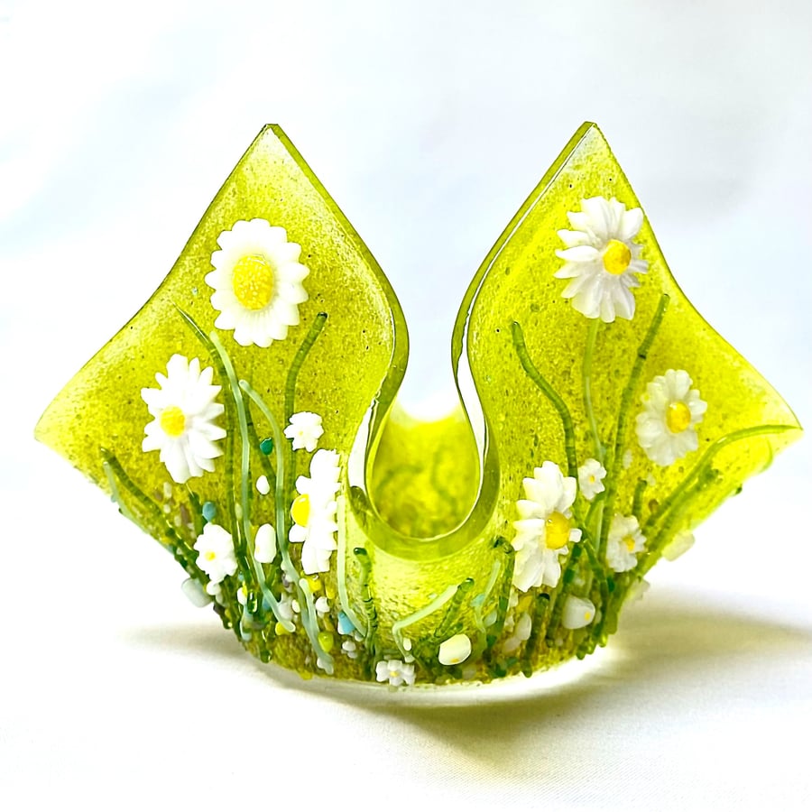 Fused Glass Daisy Candle Holder 