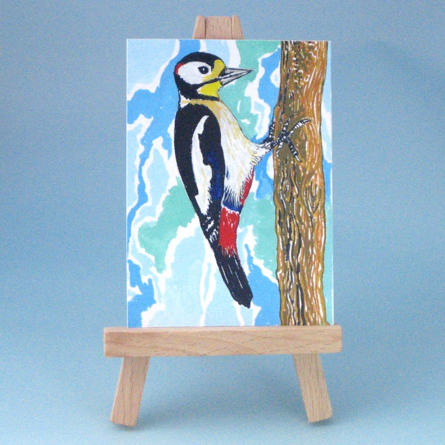 Reduced. Great Spotted Woodpecker Original Painting ACEO