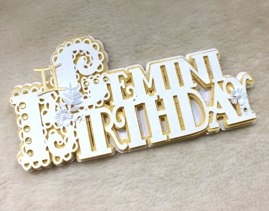 Luxury Handmade Zodiac Gemini Birthday Word Card 