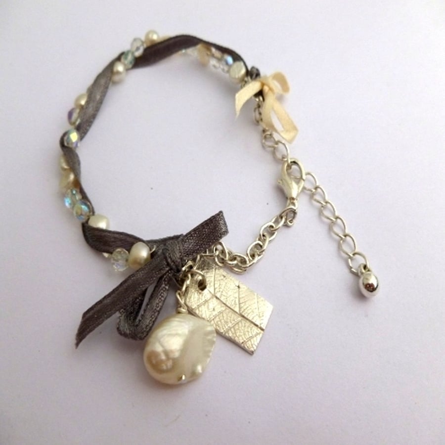 Precious Metal Clay & Pearl Charm Bracelet
