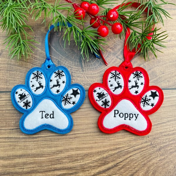 Pet Paw Felt Christmas Hanging Decoration Personalised Gift