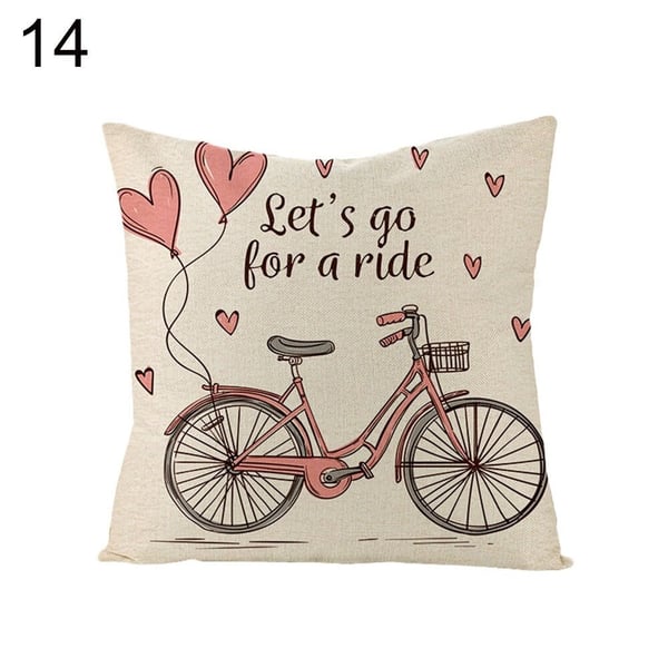 Let's Go For A Ride. Beautiful Bicycle Cushion Cover with Cycle and Hearts Home 