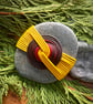 Japanese Zen Stone, Meditation Stone, Yellow and Red Leather Wrapped Rock