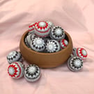 Handmade Neutral Multicoloured Red, White and Grey Crochet Christmas Baubles