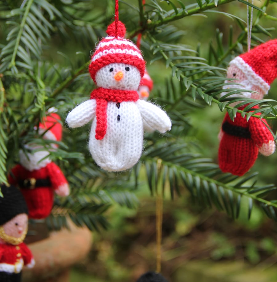 Set of Three Hand Knitted Character Tree Decorations 