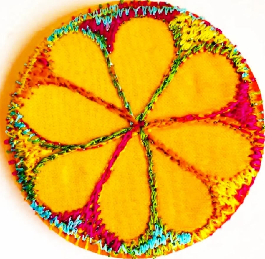 Badge 45mm Multicoloured Flower Textile Badge 