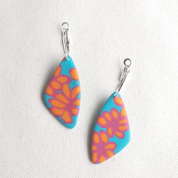 Polymer clay statement earrings, Bright summer jewellery, Floral hoops 