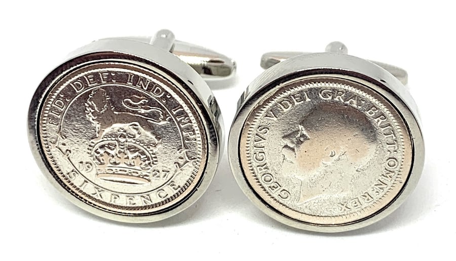 1927 Sixpence Cufflinks 98th birthday. Original sixpence coins Great gift HT