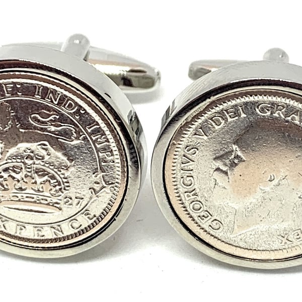1927 Sixpence Cufflinks 97th birthday. Original sixpence coins Great gift HT