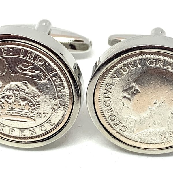 1927 Sixpence Cufflinks 98th birthday. Original sixpence coins Great gift HT