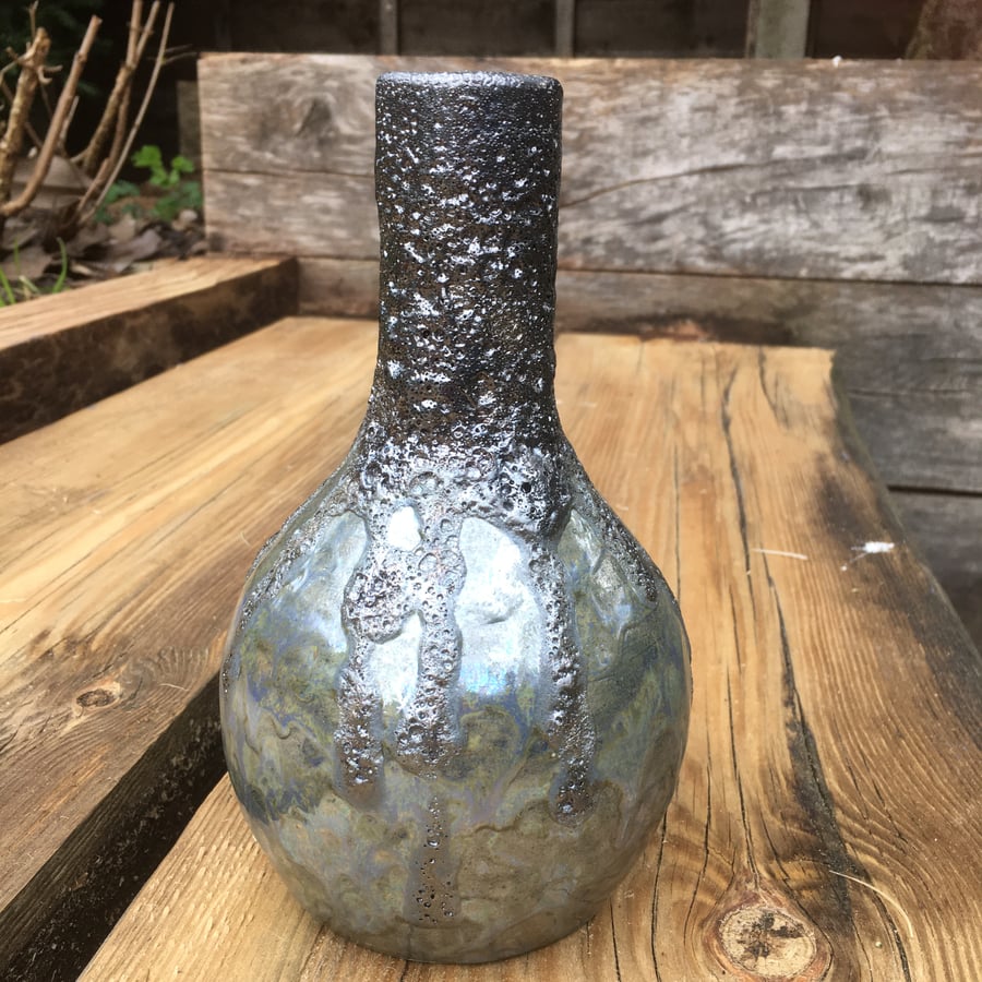 Blue Silver small bud vase - Retro lava glaze