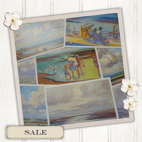SALE - 8x Post Cards  BYGONE BEACH DAYS - Vintage Paintings