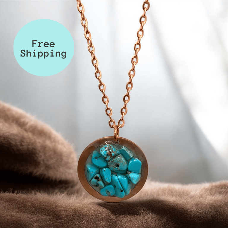 Handmade Turquoise Blue Magnesite & Copper Calming Pendant
