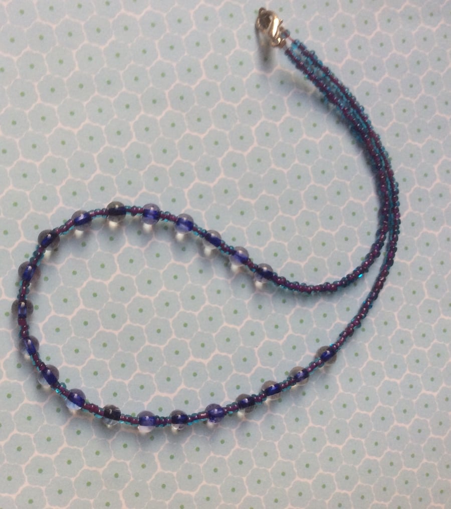 Delicate Purple Blue Glass Bead Becklace