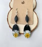 Real Daisy Black Dangle Wood, Beads, Sliver Plated Earrings - Image 7