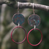 Verdigris and Red Copper Hoop Dangle Earrings