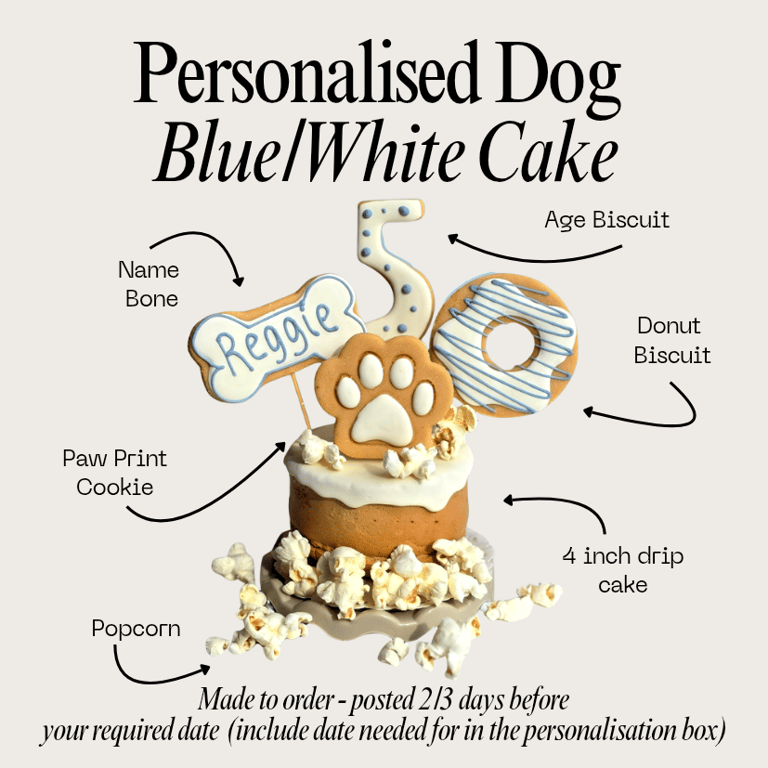 Personalised Dog Birthday Cake treat box, Homemade iced cake and biscuits 