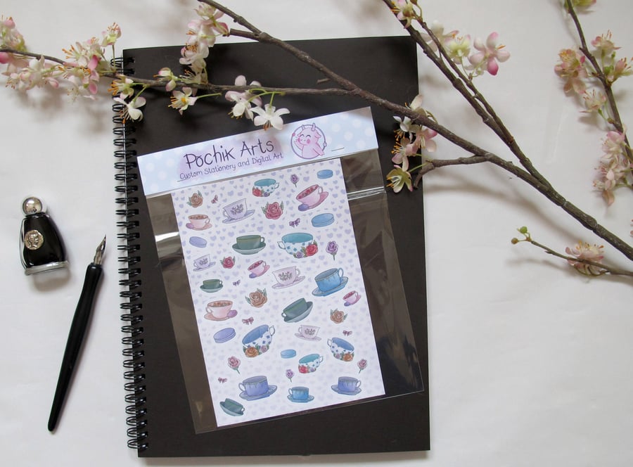 40 Tea Cup Themed Stickers