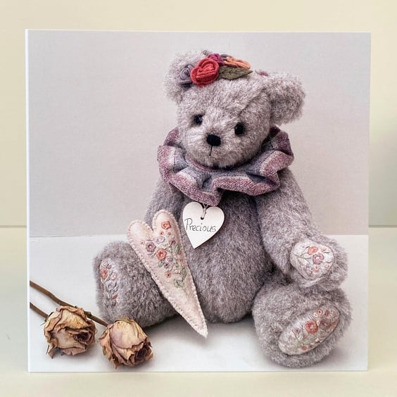 Birthday card, blank teddy bear greetings card, printed cards 