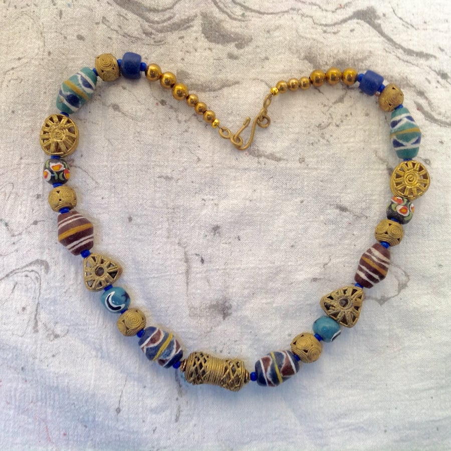 African bead necklace with recycled bottle glas Folksy