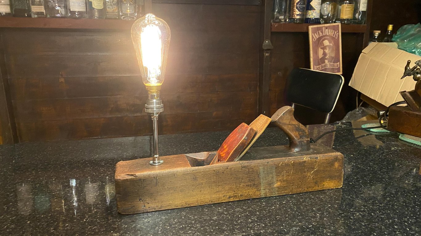 Up-cycled vintage carpenter plane table lamp-unique ,bespoke