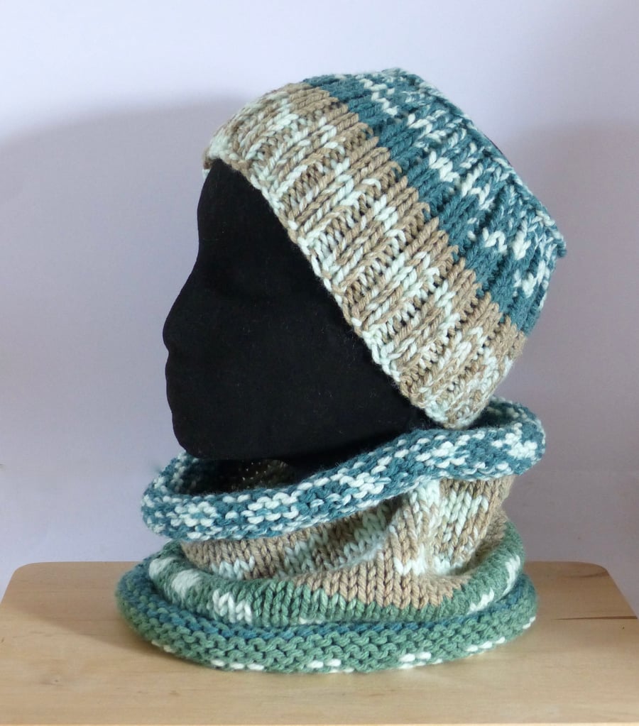 Knitted 'Nordic' Cowl & Headband