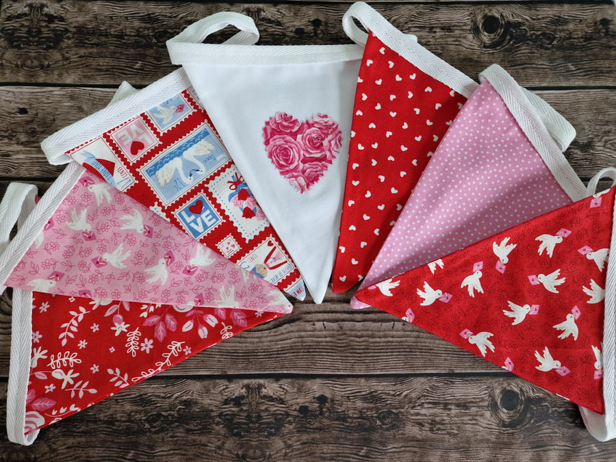 Red, Pink & White Double Sided Handmade Fabric Bunting 