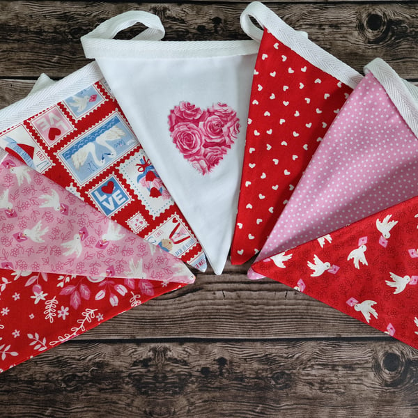 Red, Pink & White Double Sided Handmade Fabric Bunting 