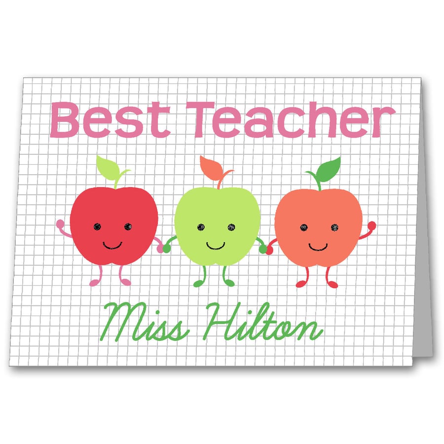 Personalised Teacher, Key worker or Nursery Staff Apple Thank you Card.