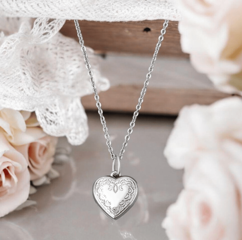 Sterling Silver Heart Locket Necklace,Custom Engraved Necklace,Heart Locket,