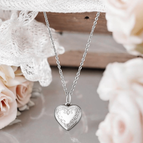 Sterling Silver Heart Locket Necklace,Custom Engraved Necklace,Heart Locket,